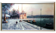 Karlı İstanbul Ortaköy Camii Yağlı Boya Tablo resmi