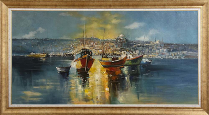 İstanbul Boğazı ve Tekneler Yağlı Boya Tablo resmi
