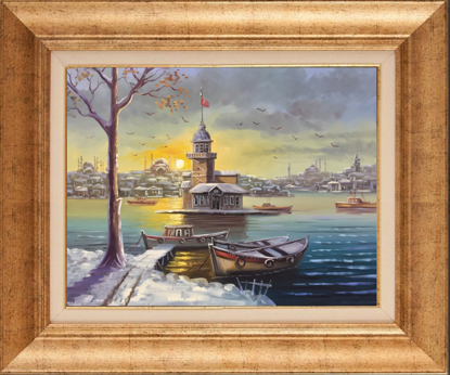 Kız Kulesi ve Kar Yağlı Boya Tablo resmi