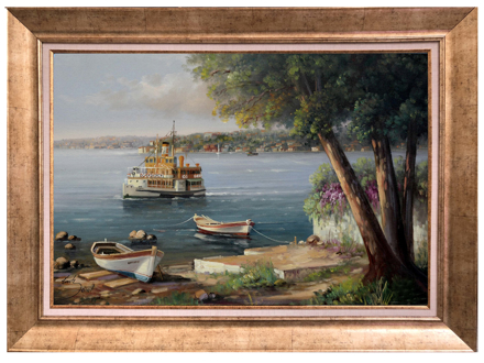 Eski Ahşap Vapur ve Tekneler Yağlı Boya Tablo resmi