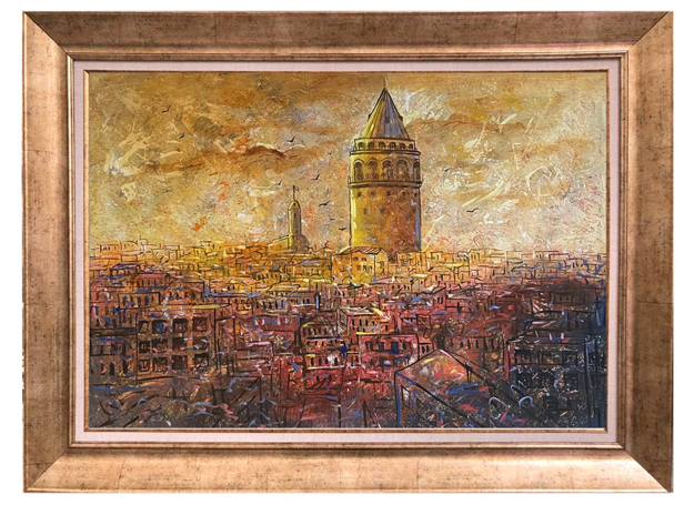 Tarihi Galata Kulesi Yağlı Boya Tablo resmi