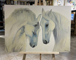 Kar Beyazı Atlar ve Bakışları Yağlı Boya Tablo resmi