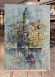 Renkli Bir Galata Kulesi Yağlı Boya Tablo resmi
