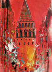 Kırmızı Galata Kulesi Yağlı Boya resmi