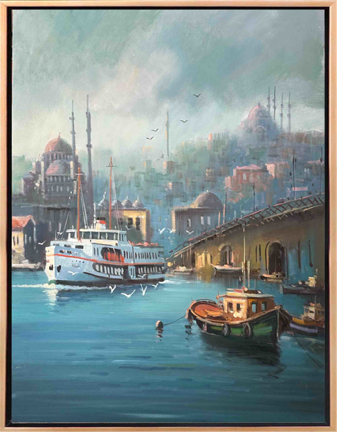 Eminönü Manzarası Beyaz Vapur Yağlı Boya Tablo resmi