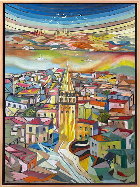 Dekoratif Renkli Galata Kulesi Yağlı Boya Tablo resmi