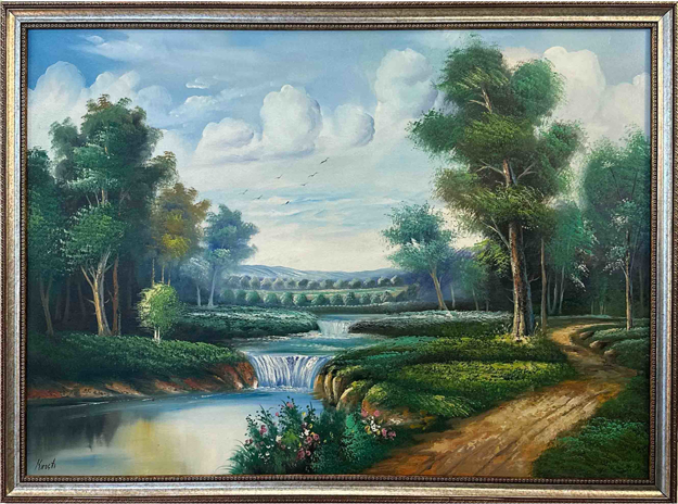 Akarsu Doğa Yağlı Boya Tablo resmi