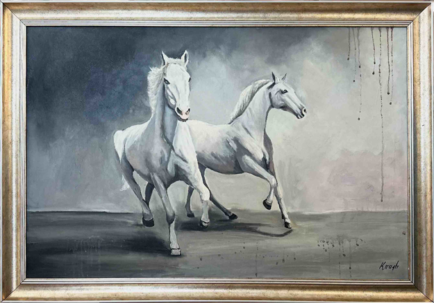 Beyaz Atlar Yağlı Boya Tablo resmi