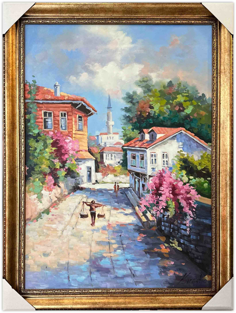 Eski İstanbul Sokakları Yağlı Boya Tablo resmi