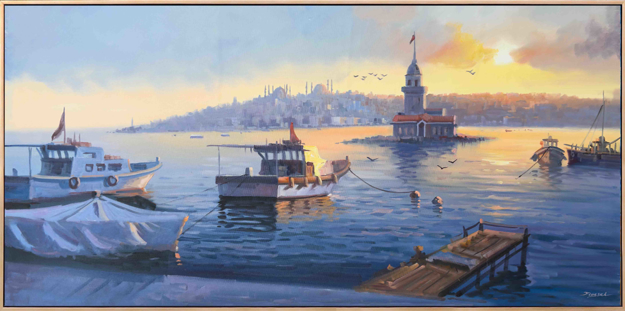 Kız Kulesi Ve Günbatımı Yağlı Boya Tablo resmi