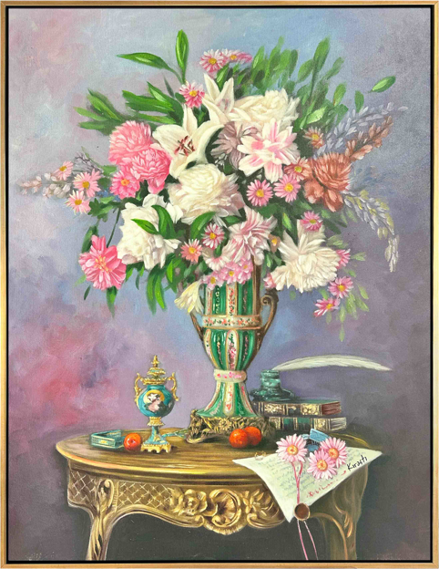 Vazoda Çiçekler Yağlı Boya Tablo resmi