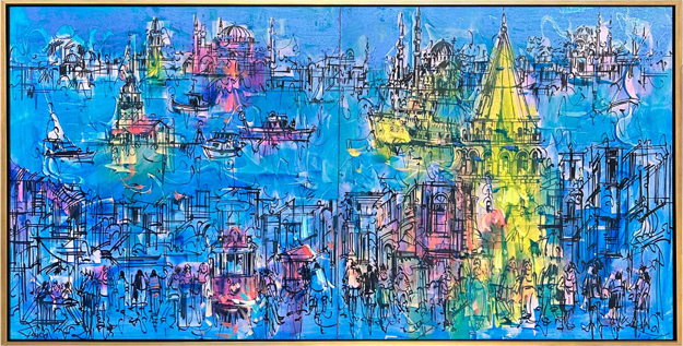 Kız Kulesi, Galata ve İstanbul Yağlı Boya Tablo resmi