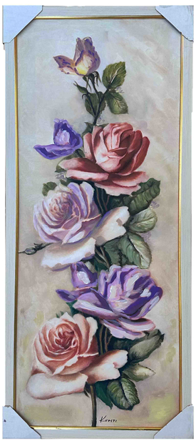 Pembe ve Mor Güller Yağlı Boya Tablo resmi