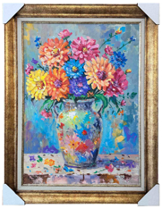 Rengarenk Çiçekler Yağlı Boya Tablo resmi