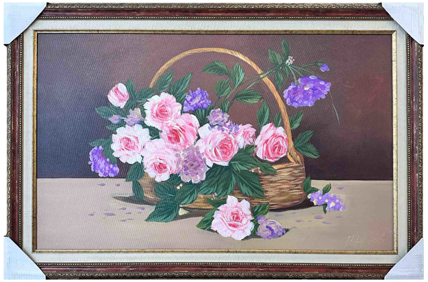 Sepette Çiçekler Yağlı Boya Tablo resmi