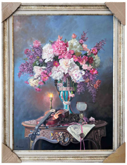 Pembe ve Mor Çiçekler Yağlı Boya Tablo resmi