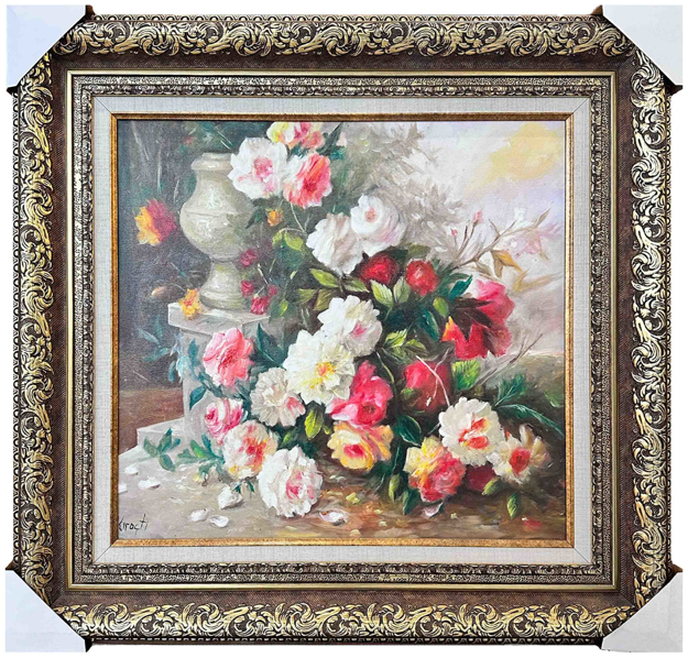 Beyaz Kırmızı Güller Yağlı Boya Tablo resmi