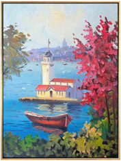 Baharda Kız Kulesi Yağlı Boya Tablo resmi