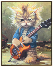 Gitarlı Kedi Yağlı Boya Tablo resmi