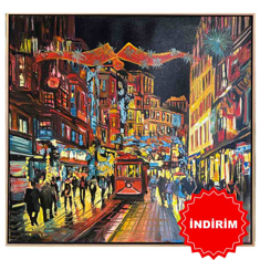 Renklerle İstiklal Caddesi Yağlı Boya Tablo resmi