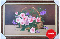 Sepette Çiçekler Yağlı Boya Tablo resmi