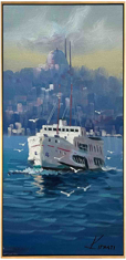 Deniz ve Vapur Yağlı Boya Tablo resmi