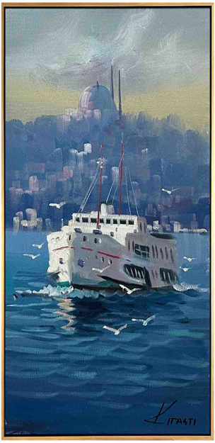 Deniz ve Vapur Yağlı Boya Tablo resmi