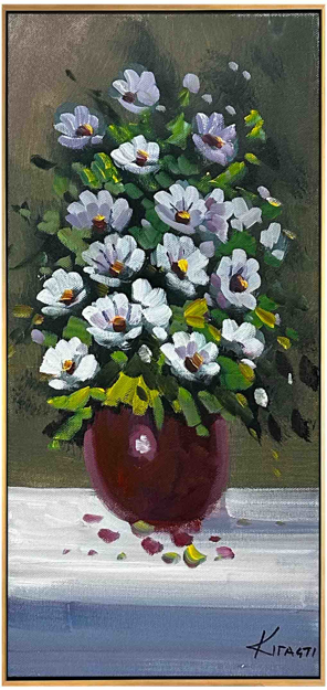 Beyaz Çiçekler Yağlı Boya Tablo resmi