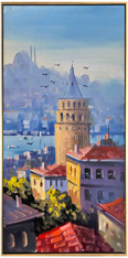 Kuşbakışı Galata Kulesi Yağlıboya Tablo resmi