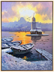 Gün Batıımı  İstanbul Kız Kulesi Yağlıboya Tablo resmi