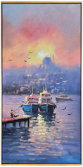 Gün Batımında Balıkçılar Yağlı Boya Tablo resmi