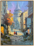 Galata Kulesine Giden Yol Yağlı Boya Tablo resmi