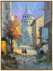 Galata Kulesine Giden Yol Yağlı Boya Tablo resmi