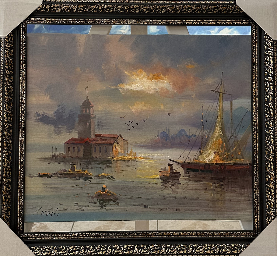 Kız Kulesi ve Tekneler Yağlı Boya Tablo - Görsel 2