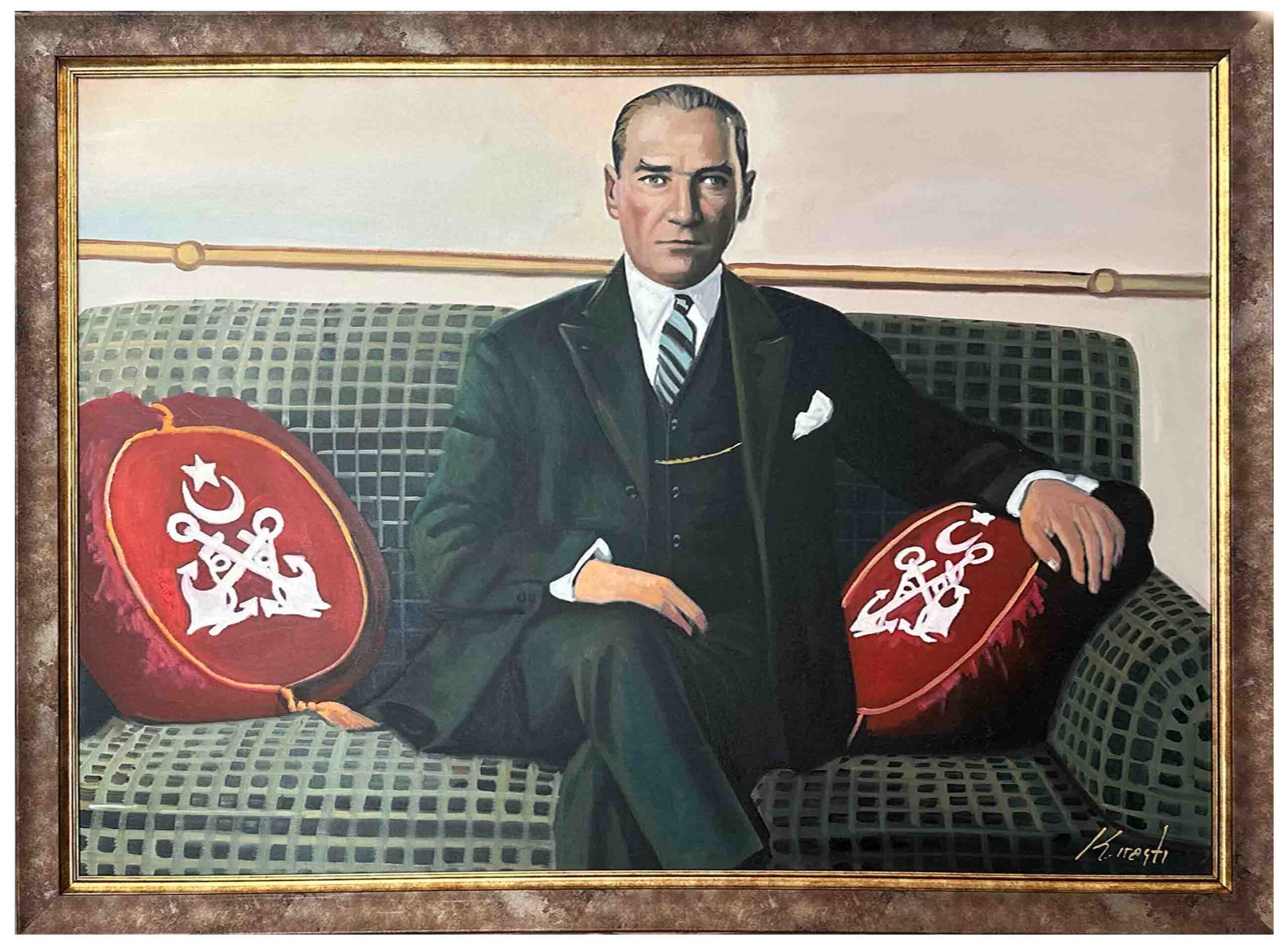 Atatürk'ün Gemi Portresi Yağlı Boya Tablo - Görsel 2
