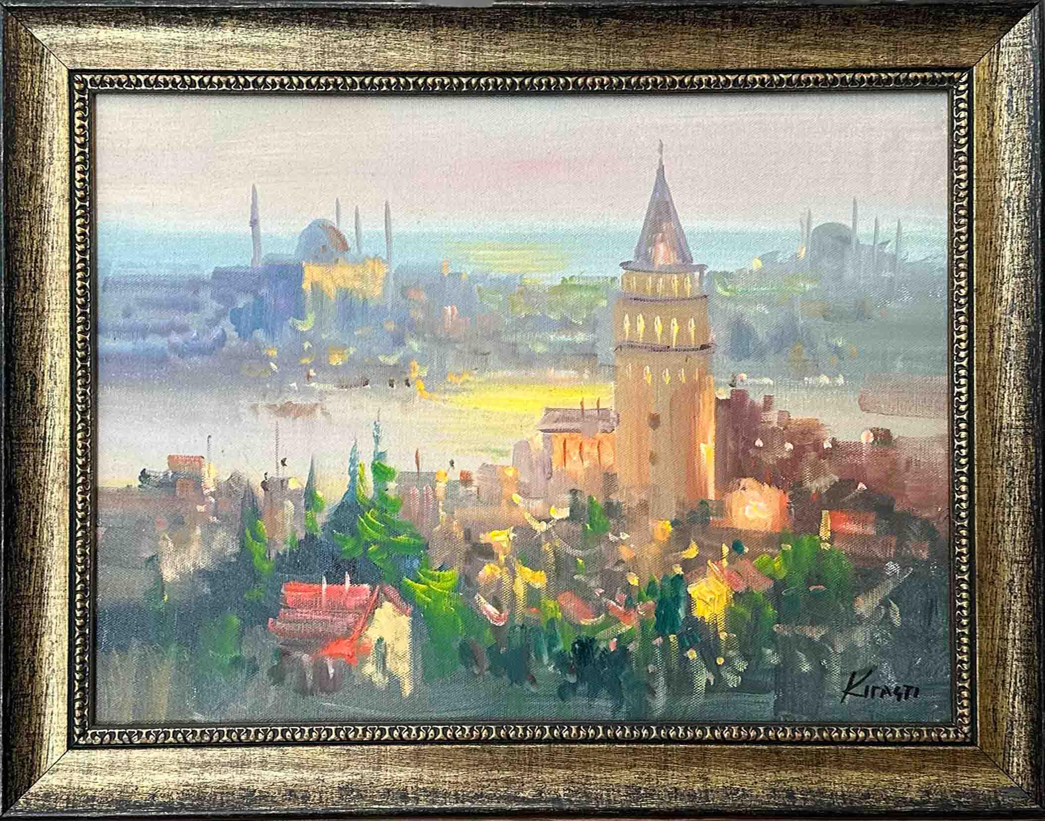 Galata Kulesi ve Haliç Manzaralı Yağlı Boya Tablo - Görsel 3