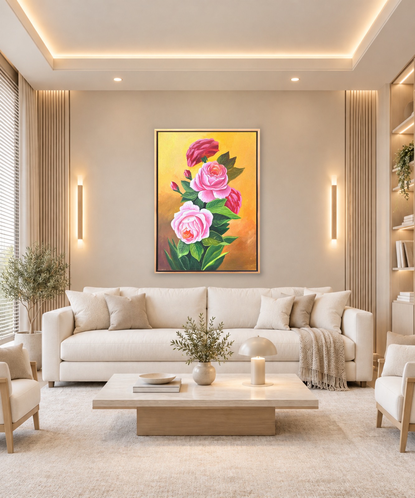 Pembe Güller Yağlı Boya Tablo - Görsel 3